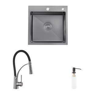Комплект кухонна мийка Kroner Schwarze-5050HM PVD + змішувач Ersel-GRP03393BLK + дозатор Spender-026
