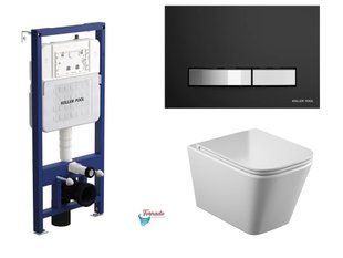 Комплект: Інсталяція Koller Pool Aqua Trend + підвісний унітаз Kvadro Tornado + панель змиву DESIGN PLUS чорний/хром