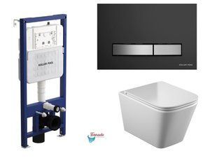 Комплект: Інсталяція Koller Pool Aqua Trend + підвісний унітаз Kvadro Tornado + панель змиву DESIGN PLUS чорний/хром матовий