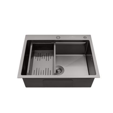 Комплект кухонна мийка Kroner Schwarze-6350HM PVD + змішувач Graz-GRP030 + дозатор Spender-026