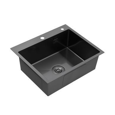 Комплект кухонна мийка Kroner Schwarze-6050HM PVD + змішувач Ersel-GRP03393BLK + дозатор Spender-026