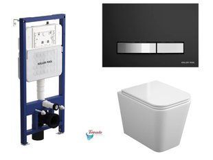 Комплект: Інсталяція Koller Pool Aqua Trend + підвісний унітаз Trend Tornado + панель змиву DESIGN PLUS чорний/хром
