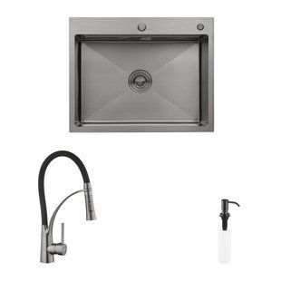 Комплект кухонна мийка Kroner Schwarze-6350HM PVD + змішувач Ersel-GRP03393BLK + дозатор Spender-SCH049