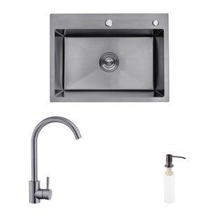 Комплект кухонна мийка Kroner Schwarze-5843HM PVD + змішувач Edelstahl Klassisch-SCH035PVD + дозатор Spender-026