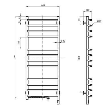 Рушникосушка Блюз 480х1200 Sensor права з таймером