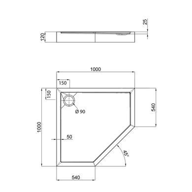 Душовий піддон Qtap Diamond 301112 100x100x12 см + сифон