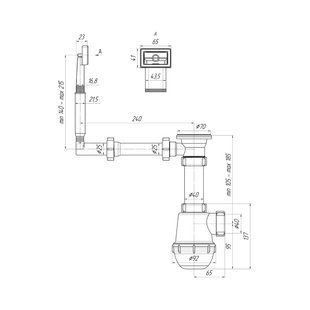 Сифон для кухонної мийки ANIplast 1 1/2''х40 мм з різьбовим випуском, з прямокутним переливом A0140EU
