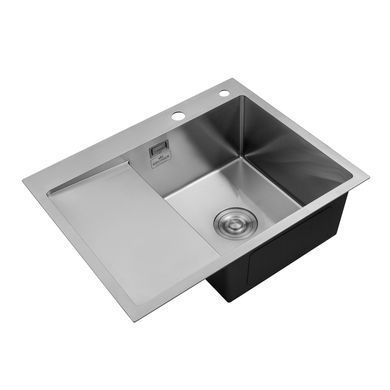 Комплект кухонна мийка Kroner Geb&uuml;rstet-6350RHM + змішувач K&uuml;che-C031BLK + дозатор Spender-ECG049