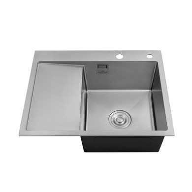 Комплект кухонна мийка Kroner Geb&uuml;rstet-6350RHM + змішувач K&uuml;che-C031BLK + дозатор Spender-ECG049